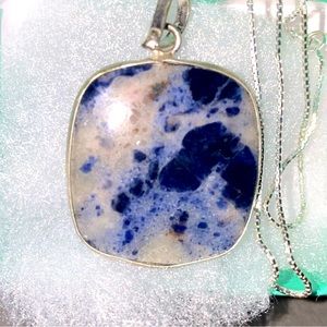 Natural Blue Agate Sterling Silver 16” Necklace